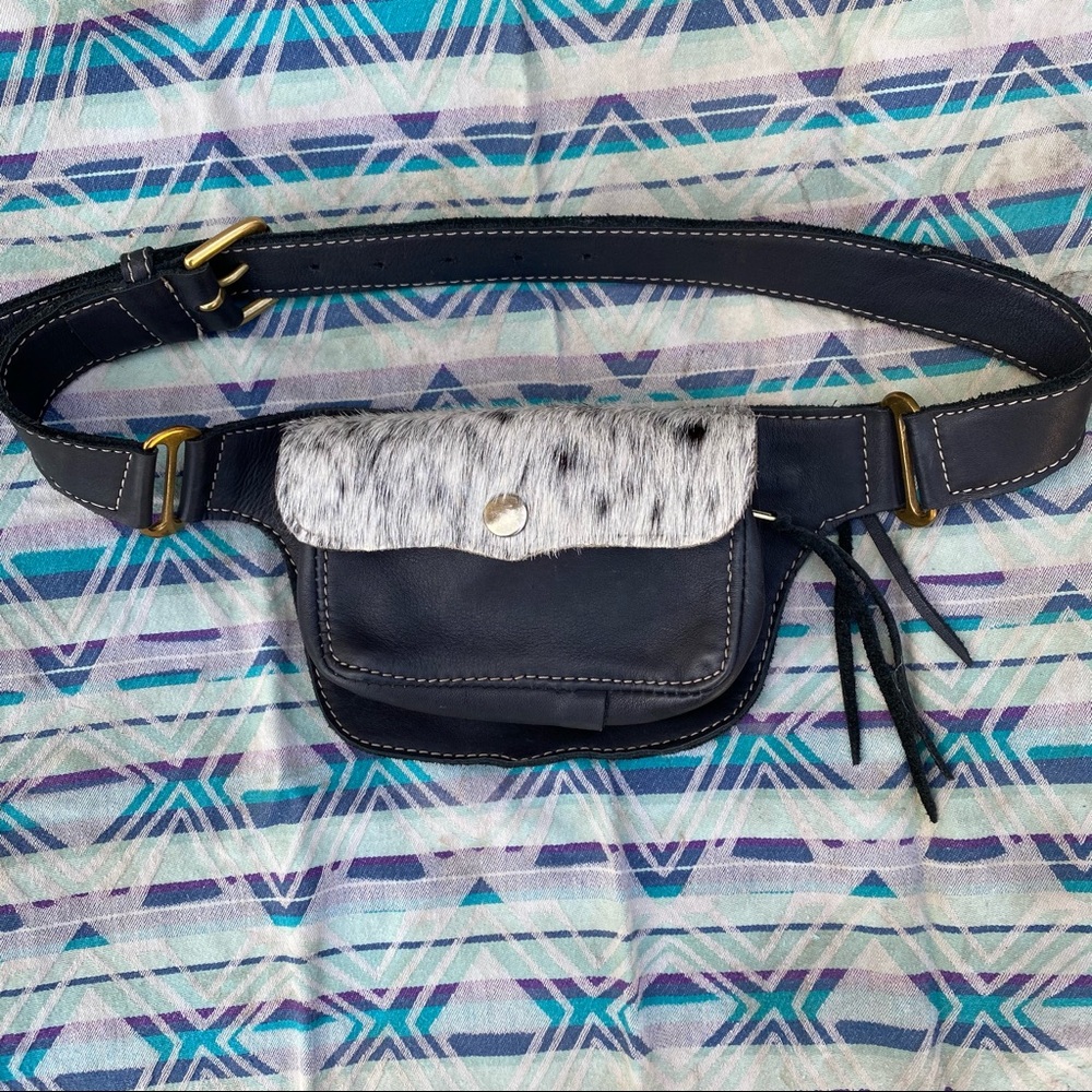 Calf Skin and Leather Fanny Pack Hip Bag